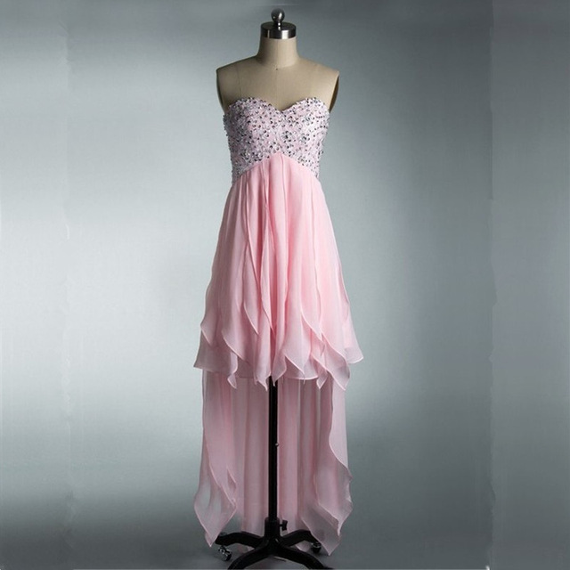 Pink Prom Dress Beading Chiffon Long 
