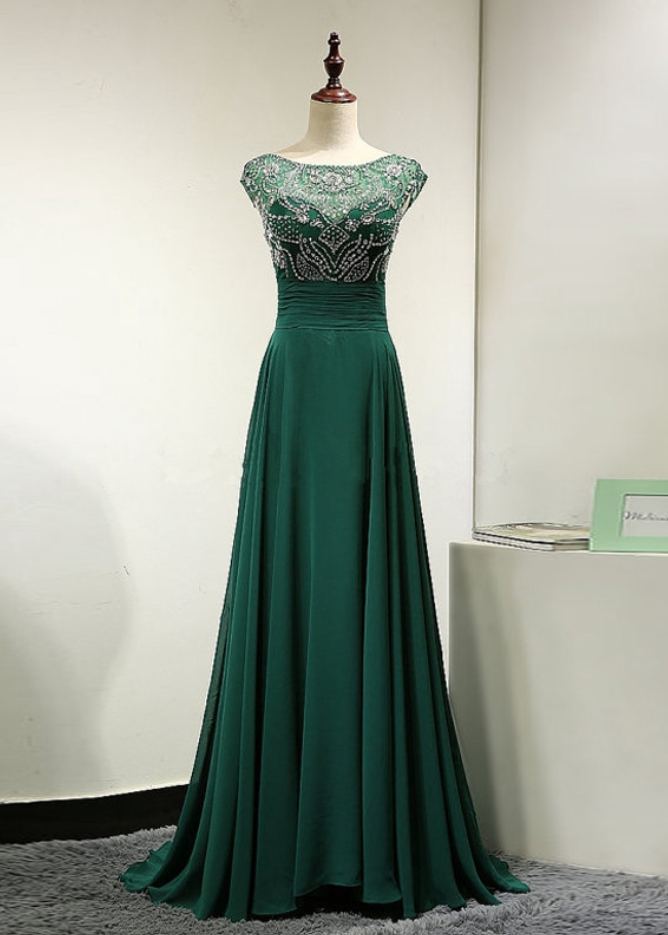 long green chiffon dress